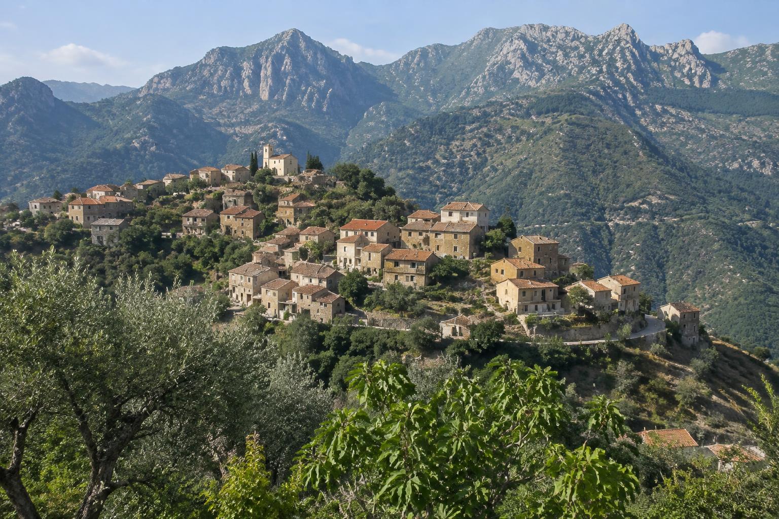 Authentique village kabyle perché au milieu des oliviers face au massif du Djurdjura